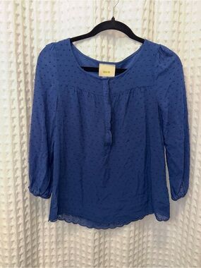 Maeve Royal Blue Swiss Dot Peasant Top